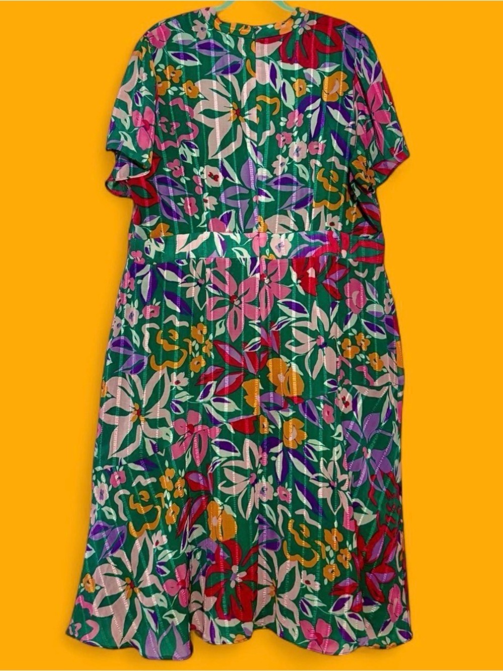 Maggy London Green Floral Tie-Neck Midi Dress - Picture 6 of 8